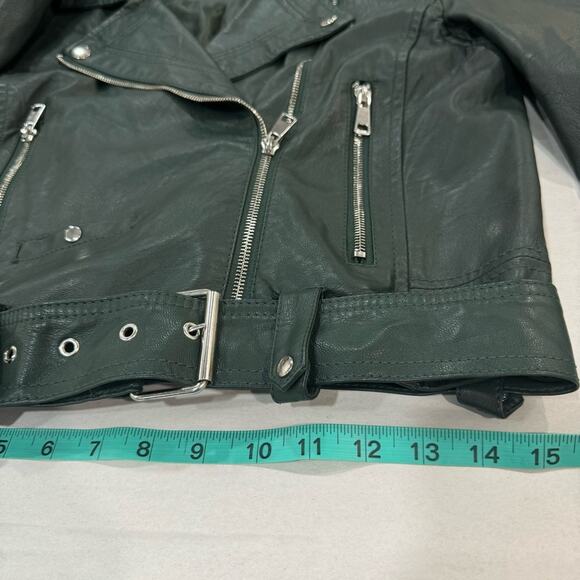 CiSono by Cavalini Green Vegan Leather Moto Jacket Medium Hunter Green Jacket - Picture 13 of 16